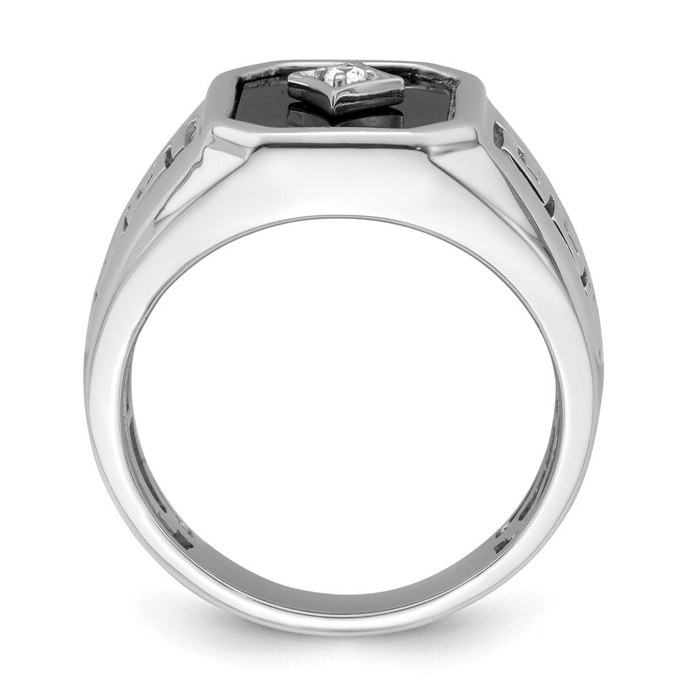 14K Weißgold Herrenring mit Onyx, echten Diamanten und griechischem Mäanderdesign