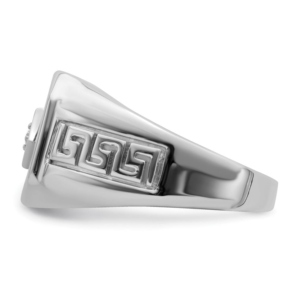 14K Weißgold Herrenring mit Onyx, echten Diamanten und griechischem Mäanderdesign