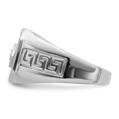 14K Weißgold Herrenring mit Onyx, echten Diamanten und griechischem Mäanderdesign