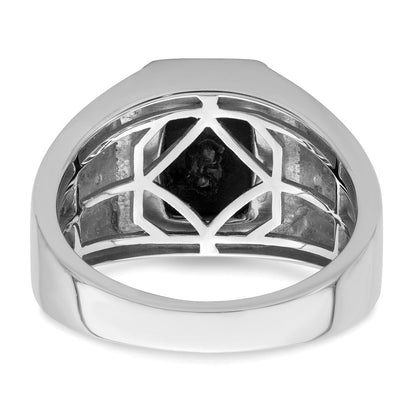 14K Weißgold Herrenring mit Onyx, echten Diamanten und griechischem Mäanderdesign