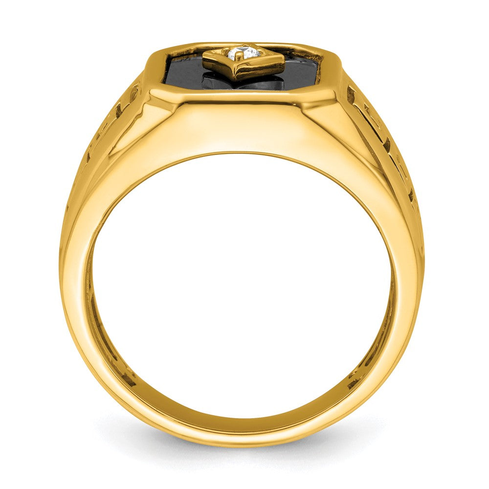 14K Gelbgold Herrenring mit Onyx, echten Diamanten und griechischem Mäanderdesign