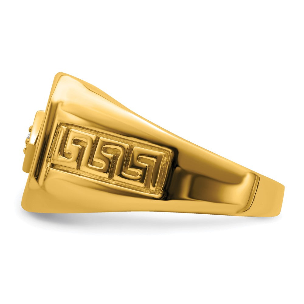 14K Gelbgold Herrenring mit Onyx, echten Diamanten und griechischem Mäanderdesign