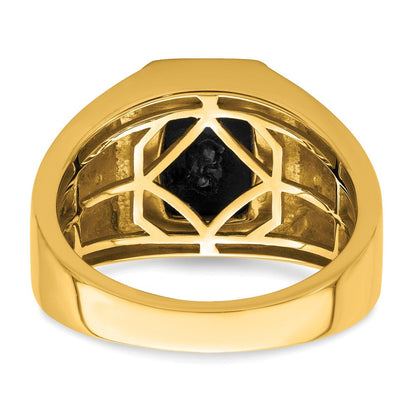 14K Gelbgold Herrenring mit Onyx, echten Diamanten und griechischem Mäanderdesign