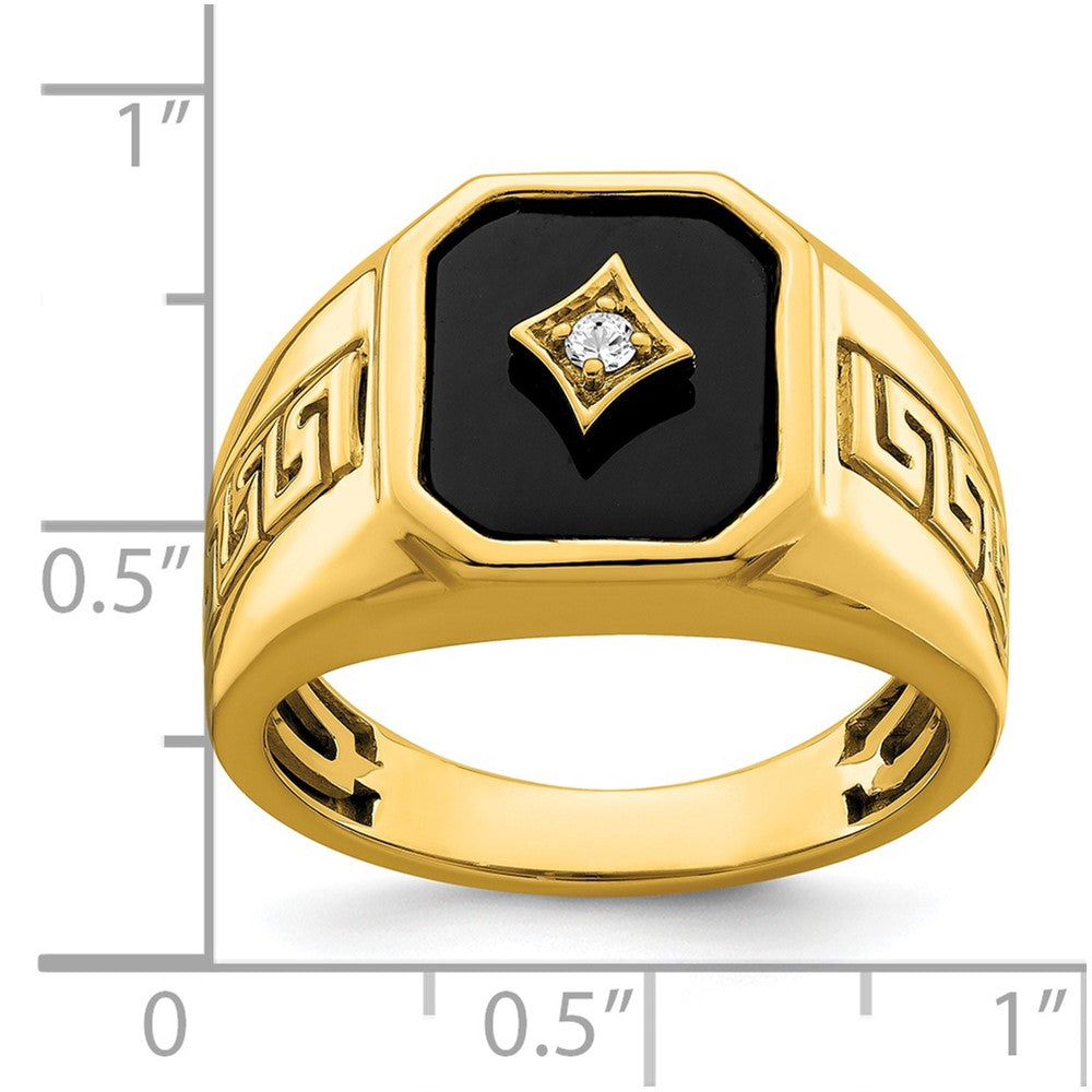 14K Gelbgold Herrenring mit Onyx, echten Diamanten und griechischem Mäanderdesign