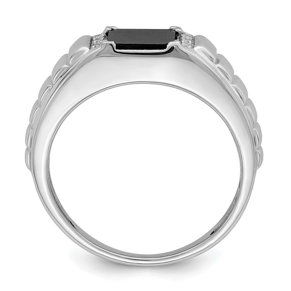 14K Weißgold Herrenring mit quadratischem Onyx und echten Diamanten