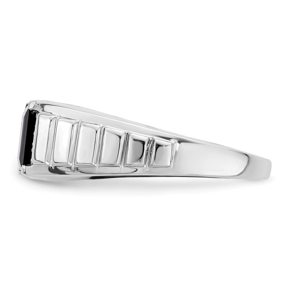 14K Weißgold Herrenring mit quadratischem Onyx und echten Diamanten