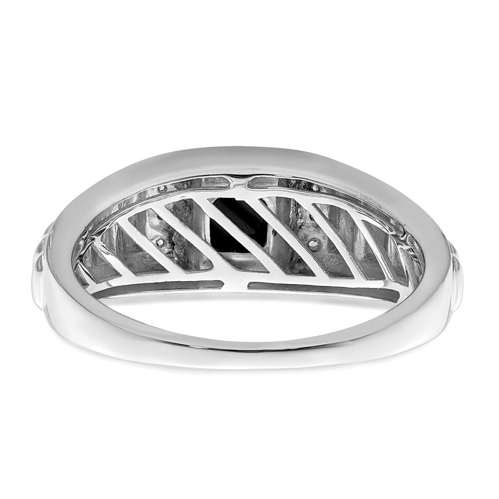 14K Weißgold Herrenring mit quadratischem Onyx und echten Diamanten