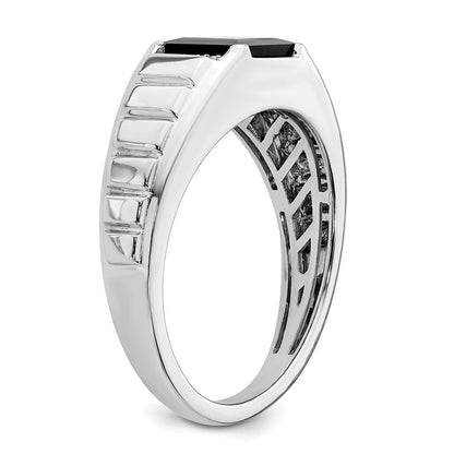 14K Weißgold Herrenring mit quadratischem Onyx und echten Diamanten