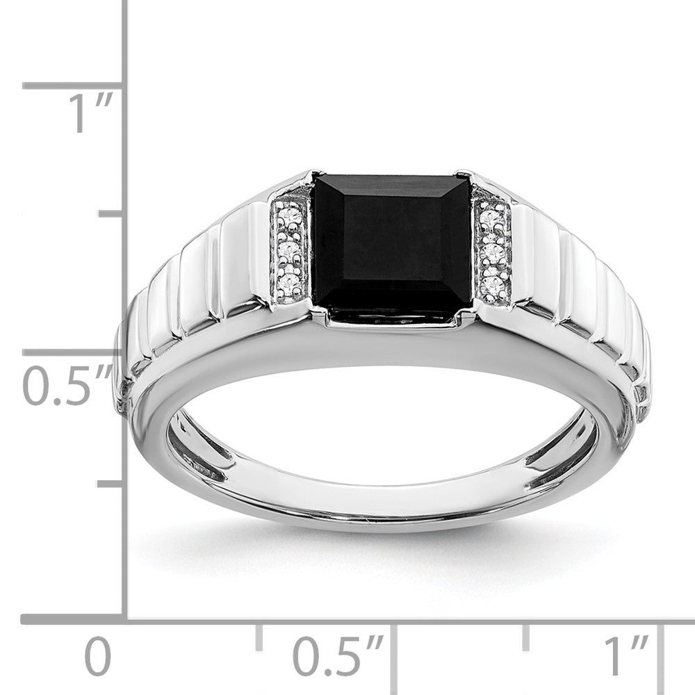 14K Weißgold Herrenring mit quadratischem Onyx und echten Diamanten