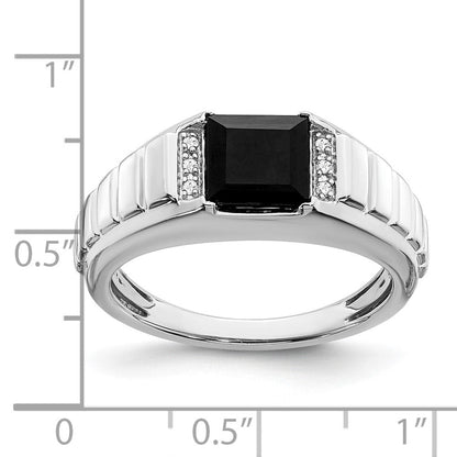 14K Weißgold Herrenring mit quadratischem Onyx und echten Diamanten