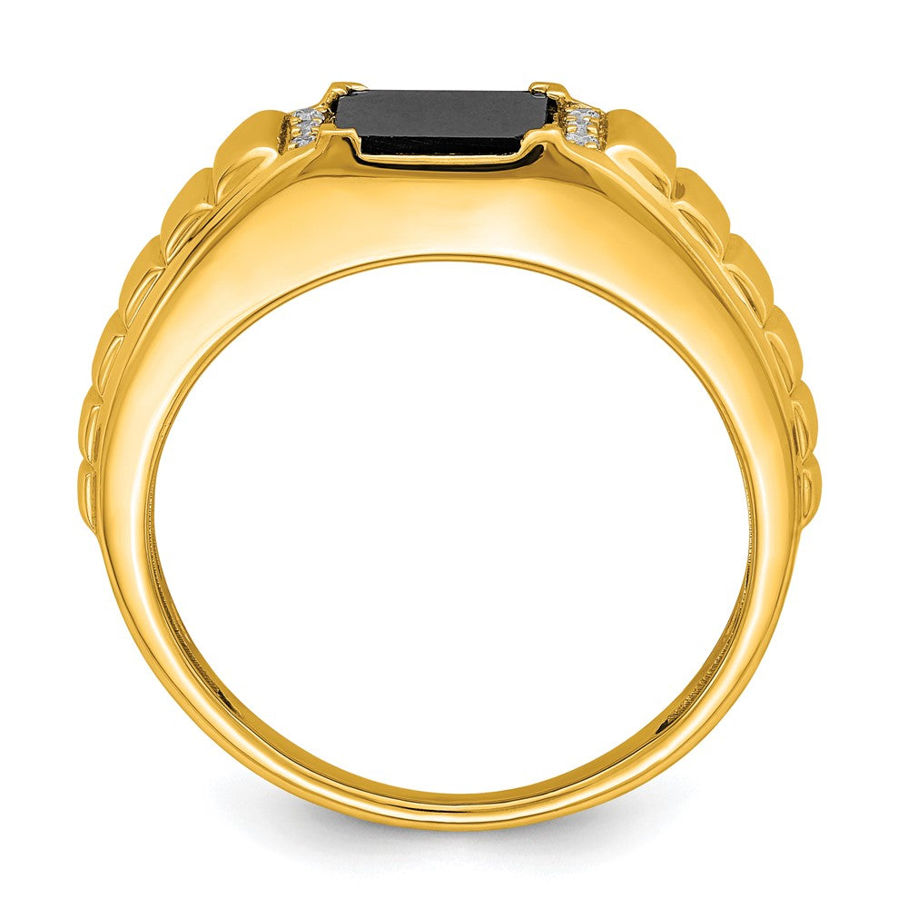14K Gelbgold Herrenring mit quadratischem Onyx und echten Diamanten