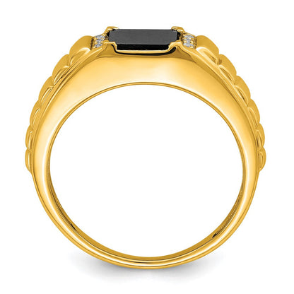 14K Gelbgold Herrenring mit quadratischem Onyx und echten Diamanten