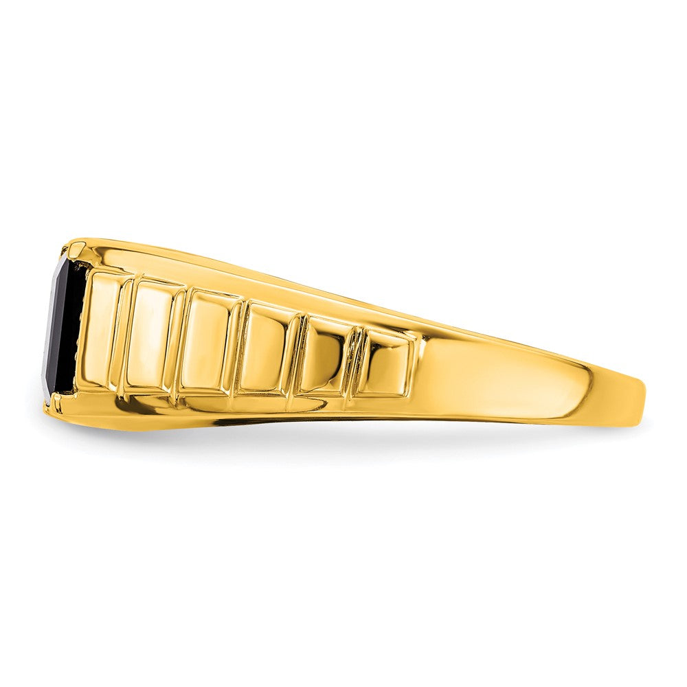 14K Gelbgold Herrenring mit quadratischem Onyx und echten Diamanten