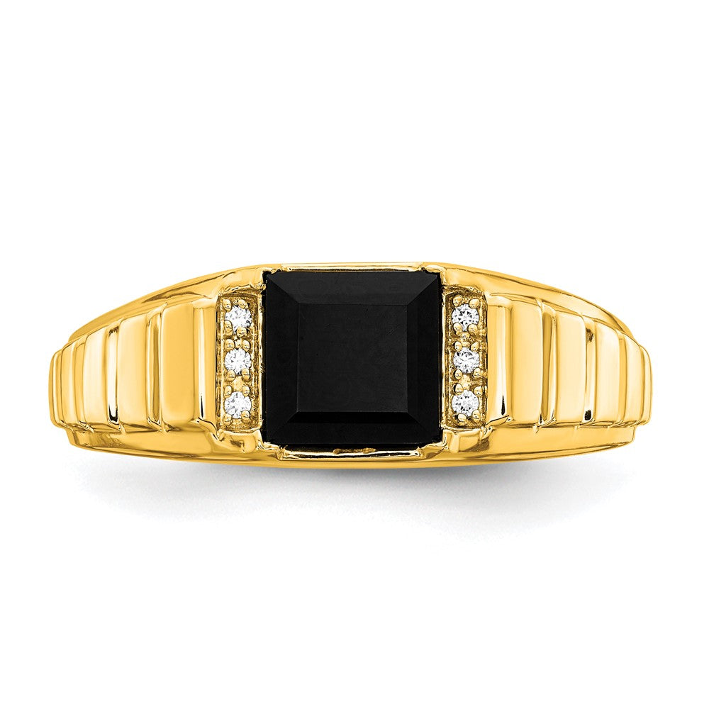 14K Gelbgold Herrenring mit quadratischem Onyx und echten Diamanten