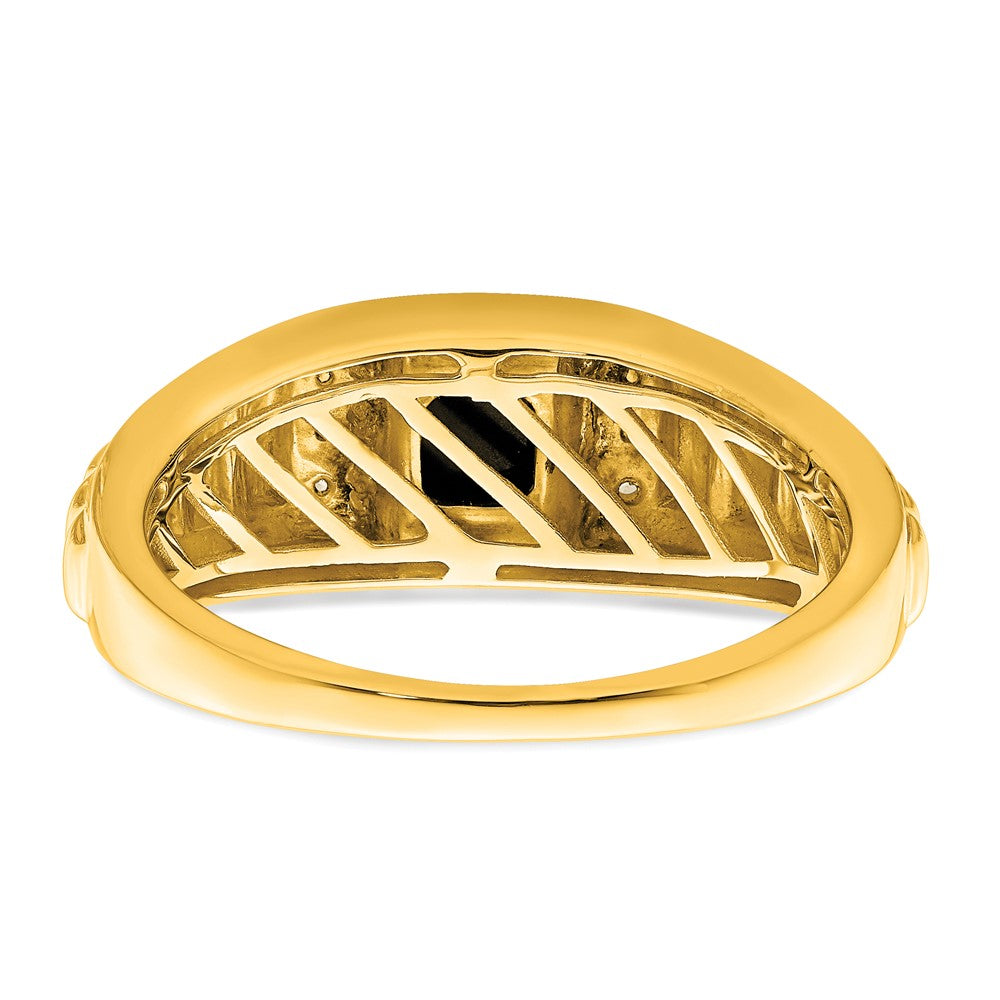 14K Gelbgold Herrenring mit quadratischem Onyx und echten Diamanten