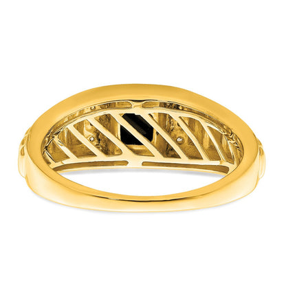 14K Gelbgold Herrenring mit quadratischem Onyx und echten Diamanten