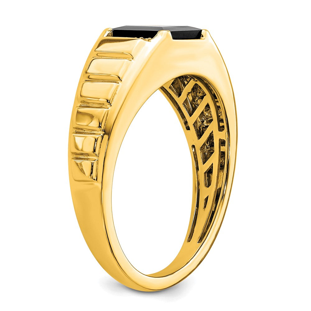 14K Gelbgold Herrenring mit quadratischem Onyx und echten Diamanten