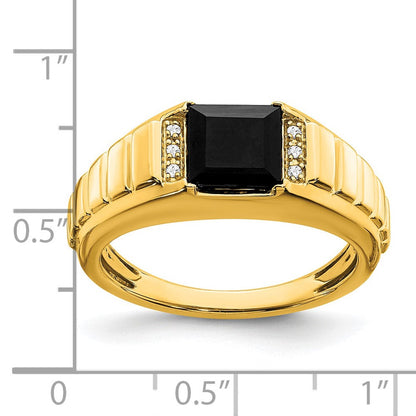 14K Gelbgold Herrenring mit quadratischem Onyx und echten Diamanten