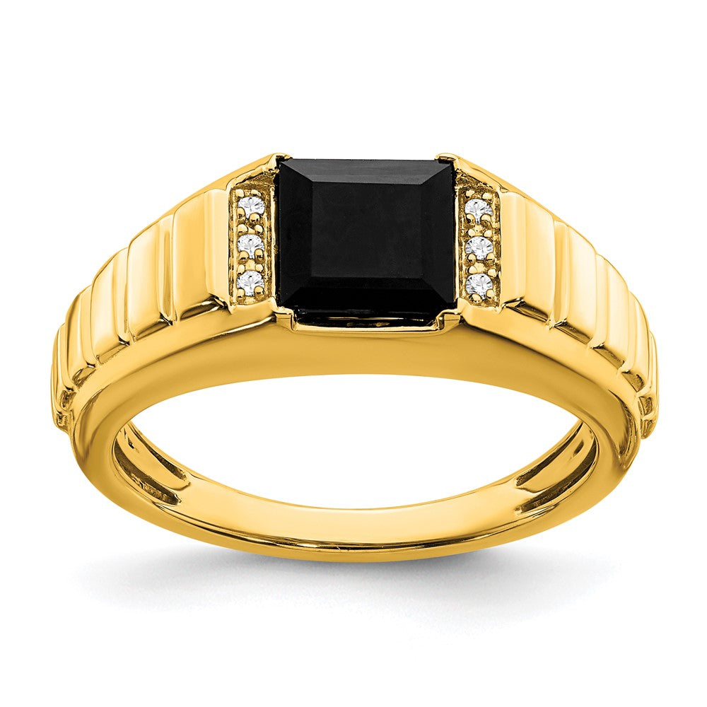 14K Gelbgold Herrenring mit quadratischem Onyx und echten Diamanten