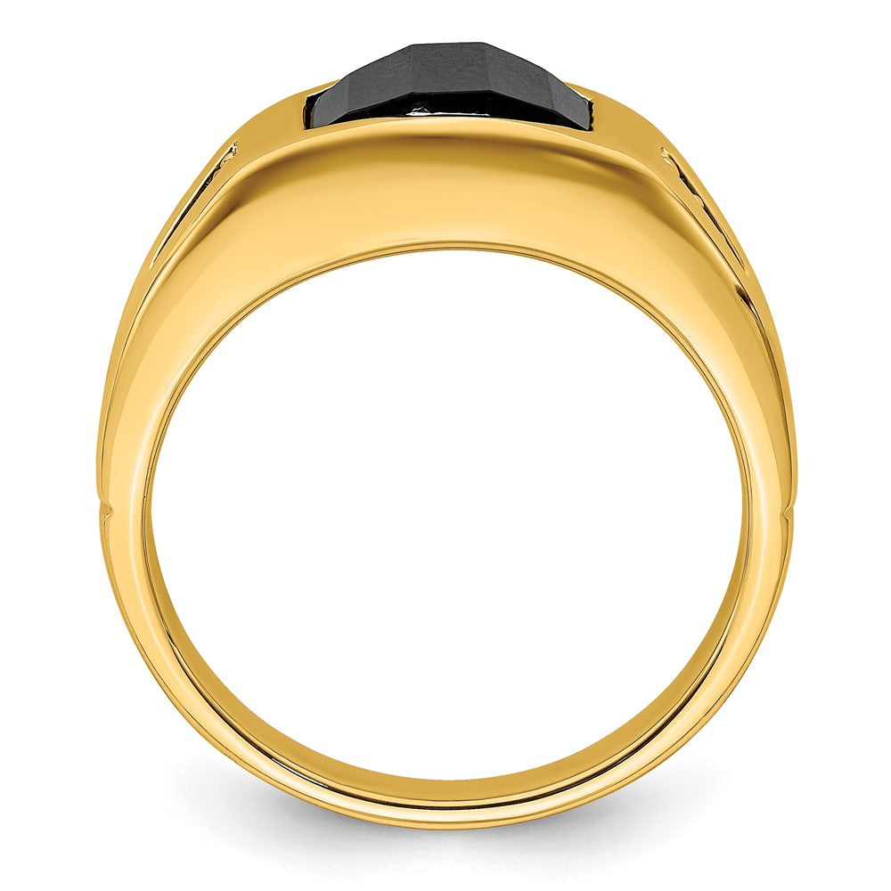 14K Gelbgold Ring mit Onyx und echten Diamanten für Herren