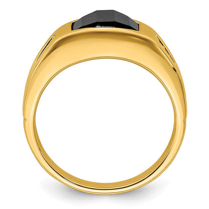 14K Gelbgold Ring mit Onyx und echten Diamanten für Herren