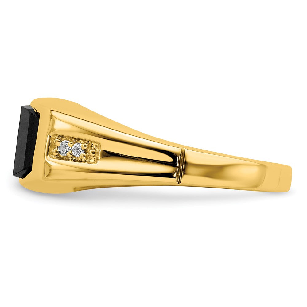 14K Gelbgold Ring mit Onyx und echten Diamanten für Herren