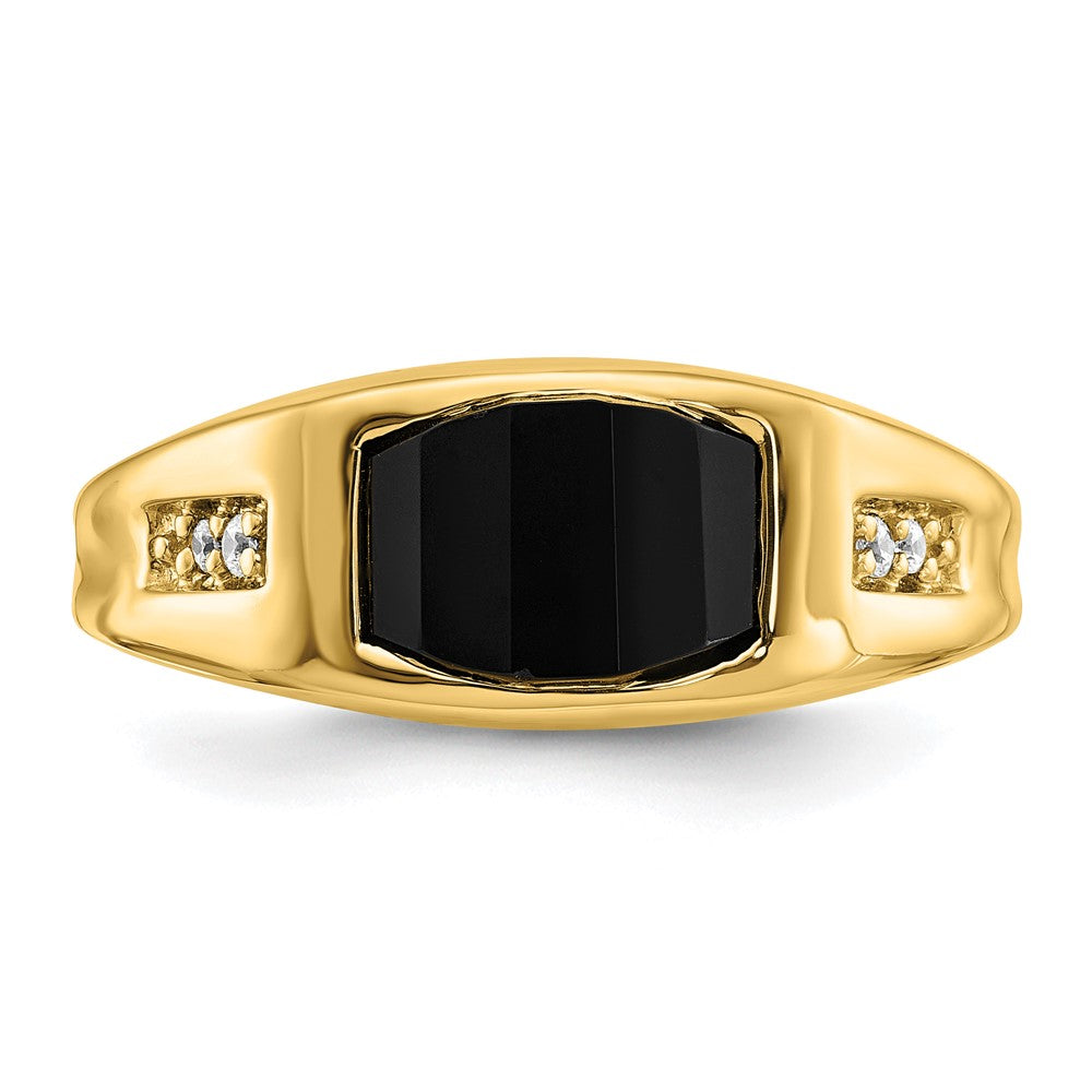 14K Gelbgold Ring mit Onyx und echten Diamanten für Herren