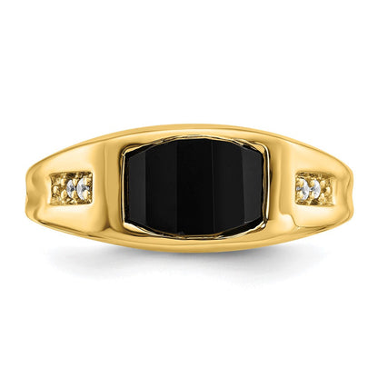 14K Gelbgold Ring mit Onyx und echten Diamanten für Herren
