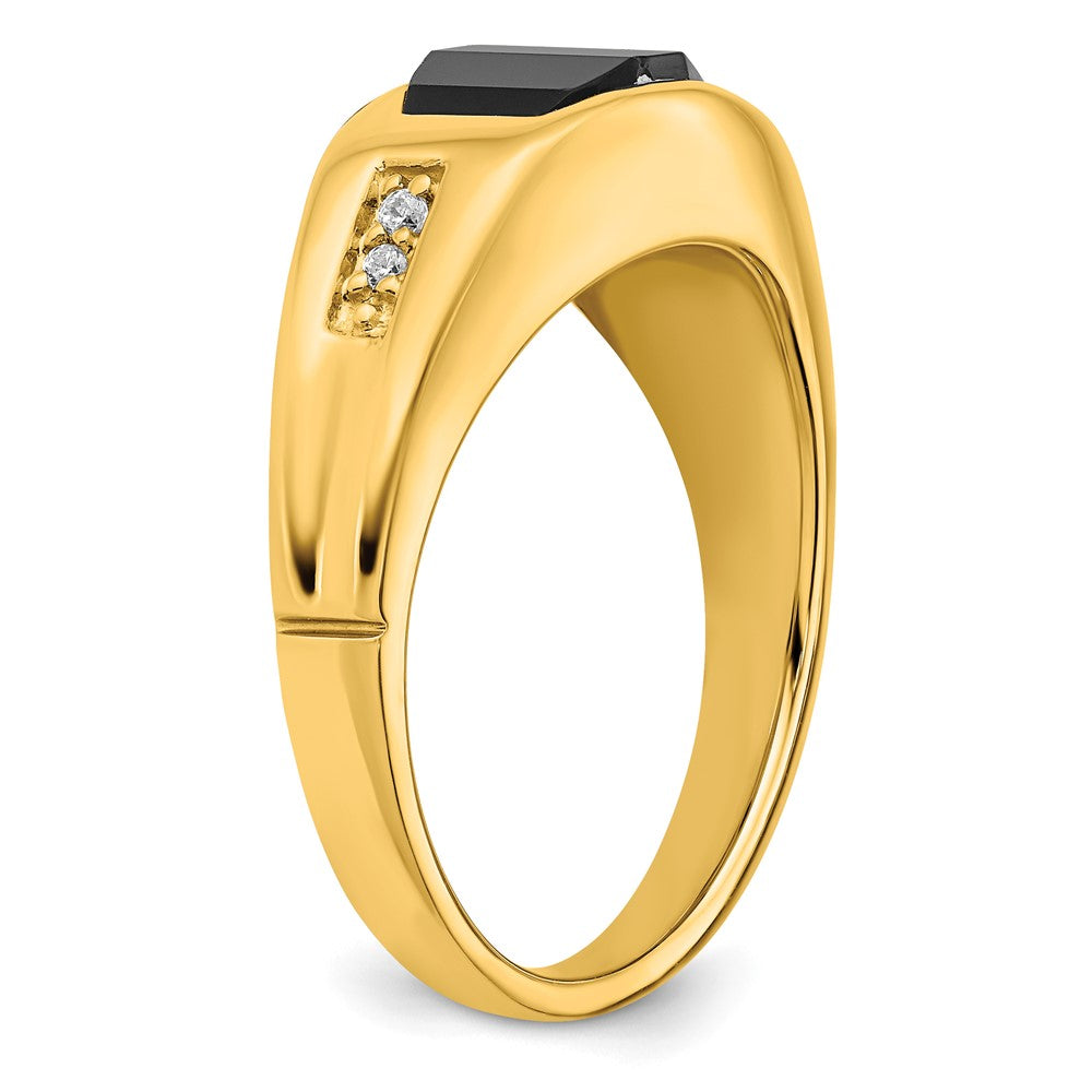 14K Gelbgold Ring mit Onyx und echten Diamanten für Herren