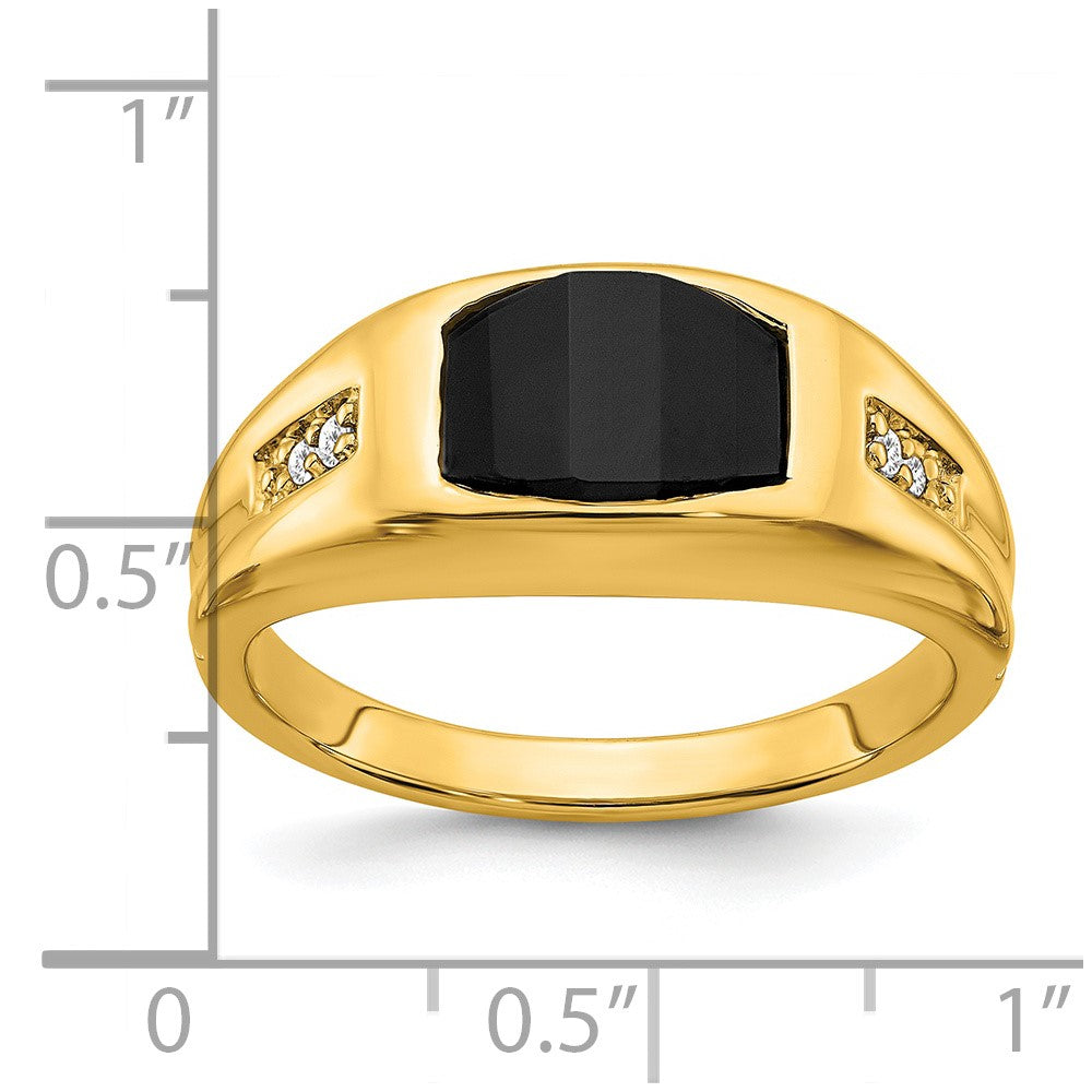 14K Gelbgold Ring mit Onyx und echten Diamanten für Herren