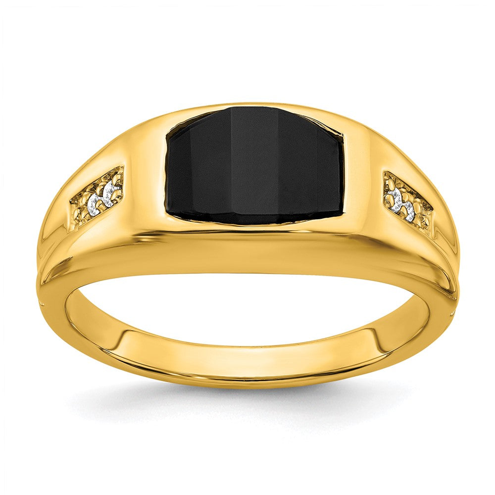14K Gelbgold Ring mit Onyx und echten Diamanten für Herren