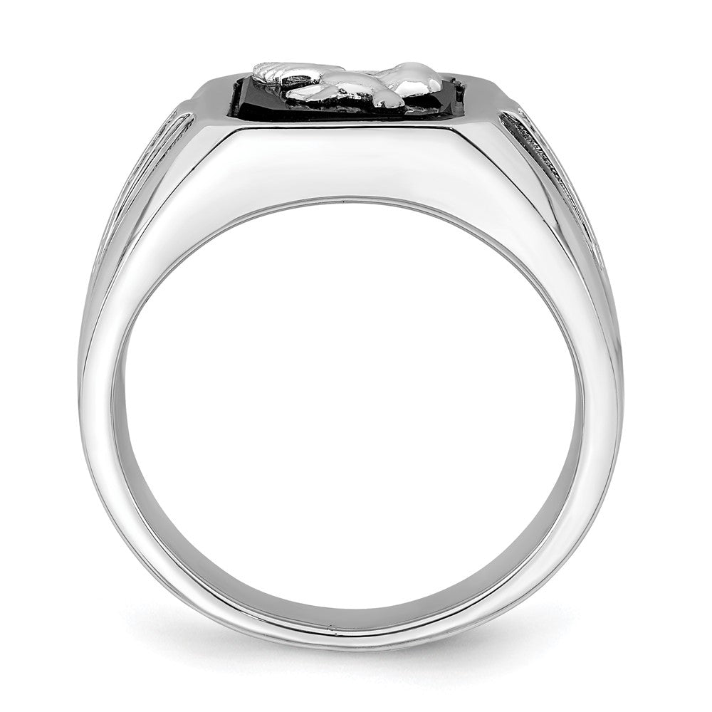14K Weißgold Herrenring mit Onyx und echten Diamanten in Adler-Design