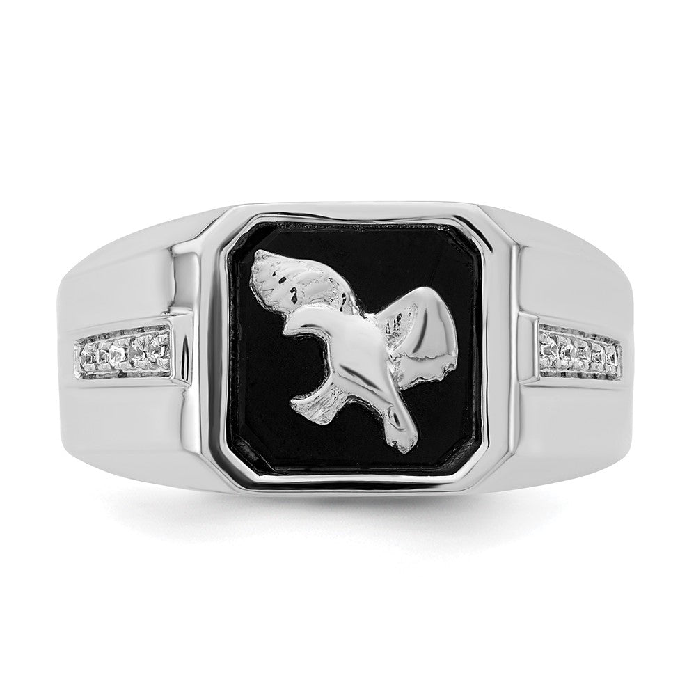 14K Weißgold Herrenring mit Onyx und echten Diamanten in Adler-Design