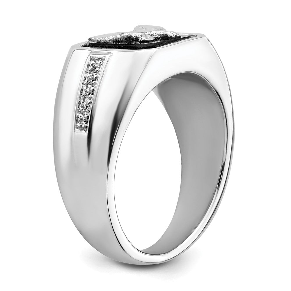 14K Weißgold Herrenring mit Onyx und echten Diamanten in Adler-Design