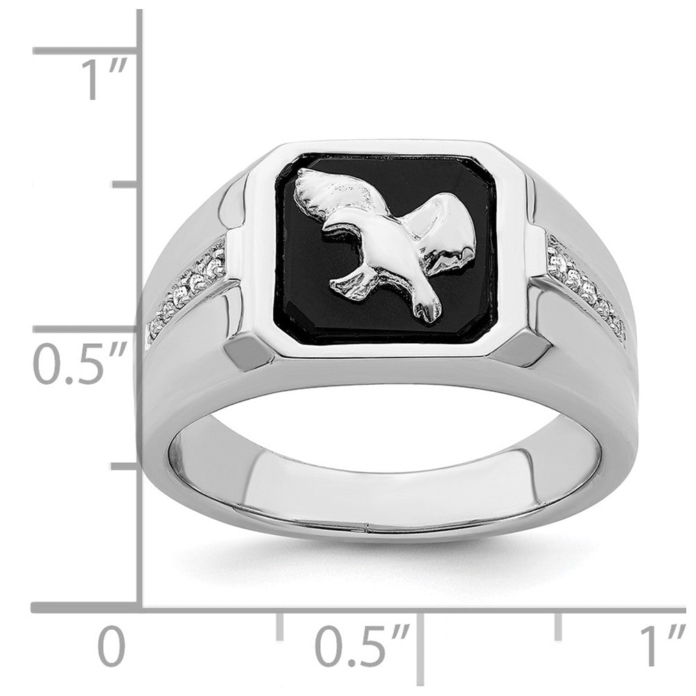 14K Weißgold Herrenring mit Onyx und echten Diamanten in Adler-Design