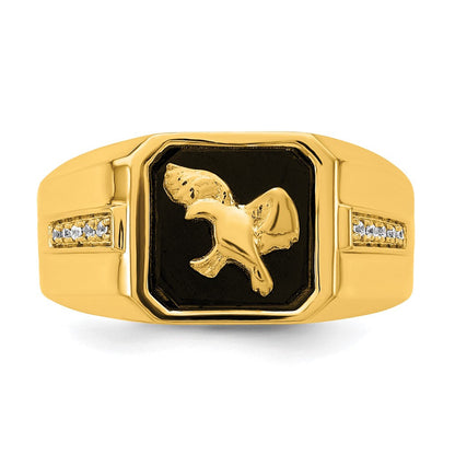 Herren-Ring "Adler" aus 14K Gelbgold mit Onyx und echten Diamanten
