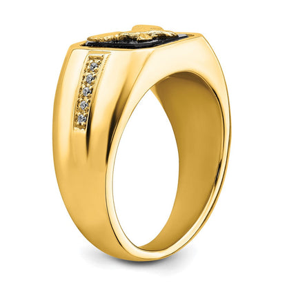 Herren-Ring "Adler" aus 14K Gelbgold mit Onyx und echten Diamanten
