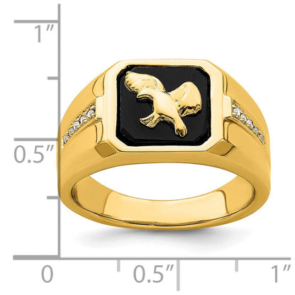 Herren-Ring "Adler" aus 14K Gelbgold mit Onyx und echten Diamanten