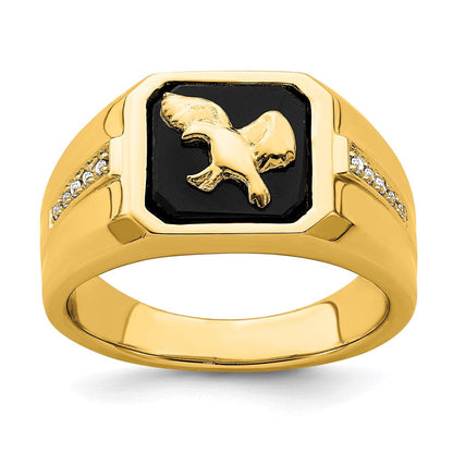 Herren-Ring "Adler" aus 14K Gelbgold mit Onyx und echten Diamanten