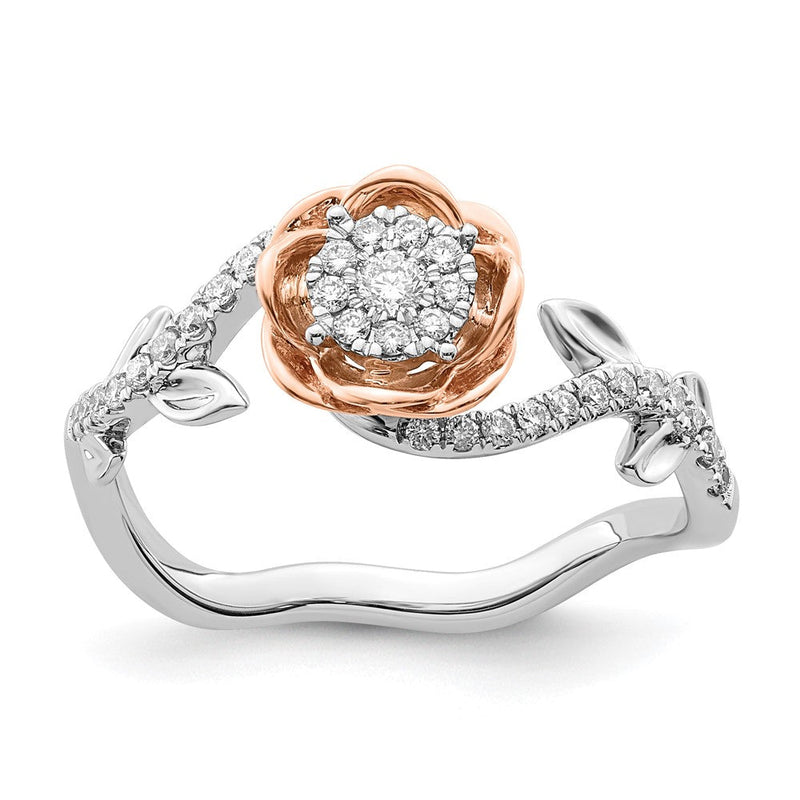 14K Bicolor Rose und Weißgold 1/4 Karat Im Labor Gezüchtet Diamant Vs/si+ G+ Komplett Blume Ring