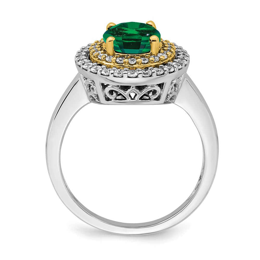 14K Bicolor Ring mit 0,5 ct. Labordiamant VS/SI+ G+ und Laborsmaragd