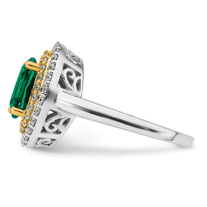14K Bicolor Ring mit 0,5 ct. Labordiamant VS/SI+ G+ und Laborsmaragd