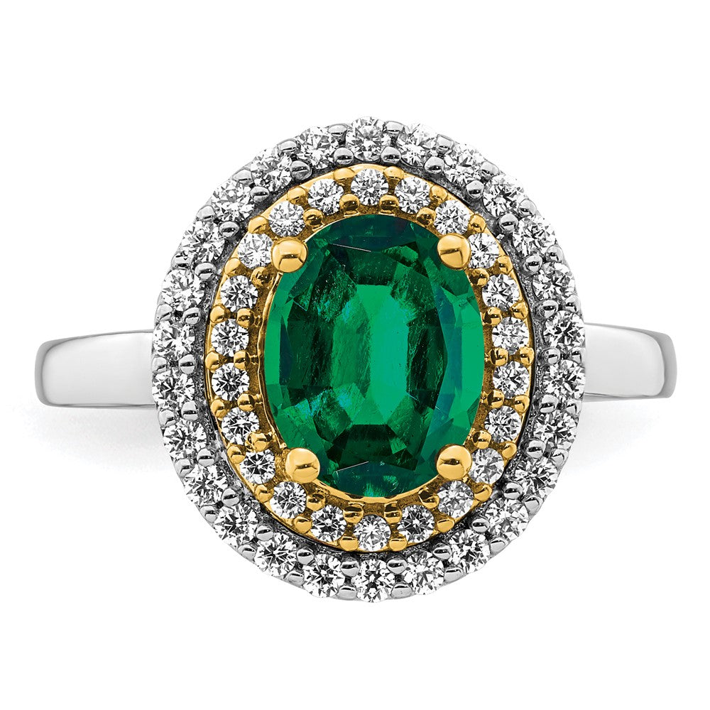 14K Bicolor Ring mit 0,5 ct. Labordiamant VS/SI+ G+ und Laborsmaragd