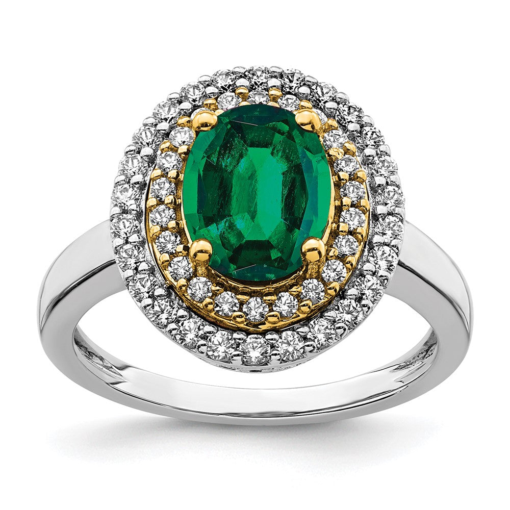14K Bicolor Ring mit 0,5 ct. Labordiamant VS/SI+ G+ und Laborsmaragd