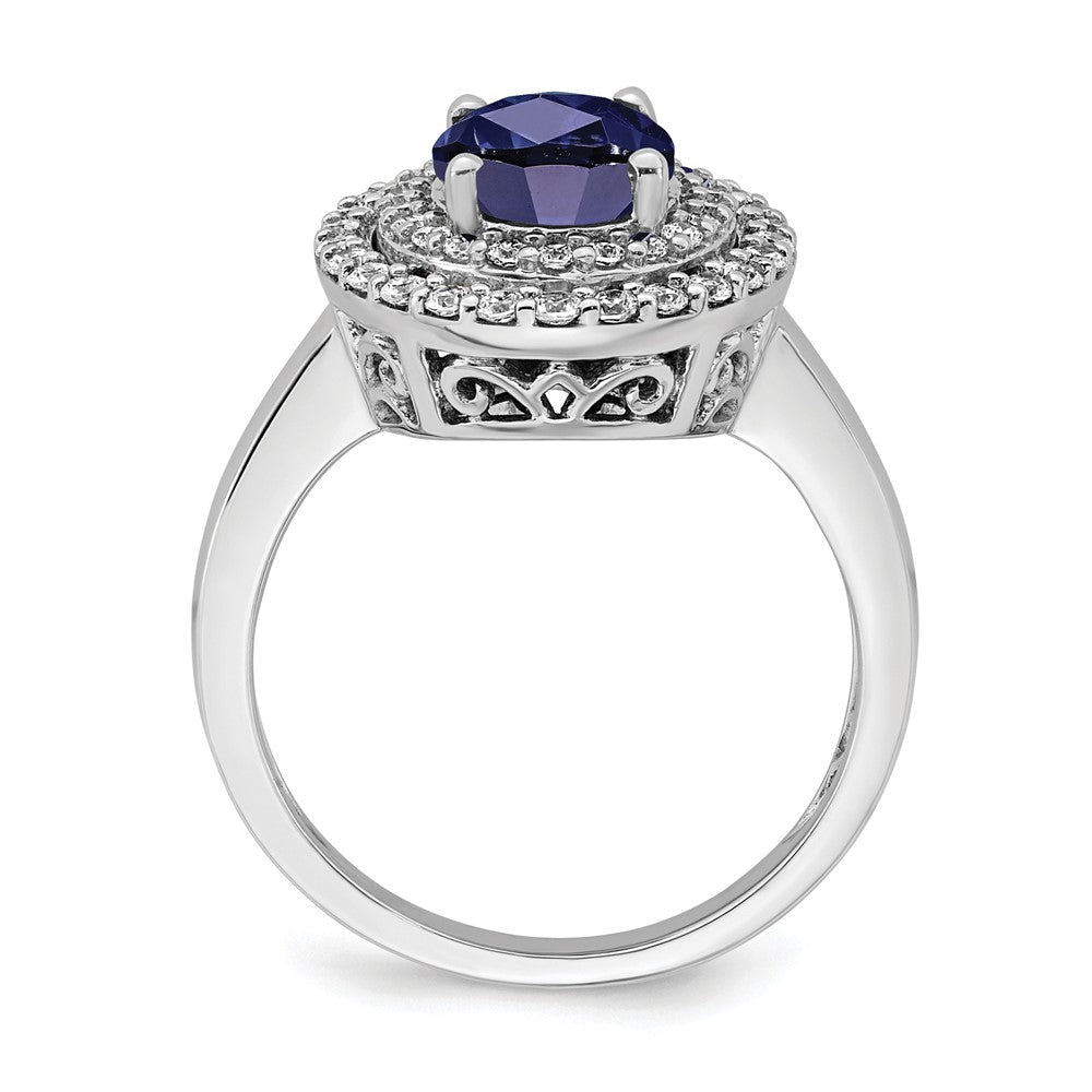 14K Weißgold Ring mit Labor-Diamant (VS/SI, FGH) und synthetischem blauem Saphir