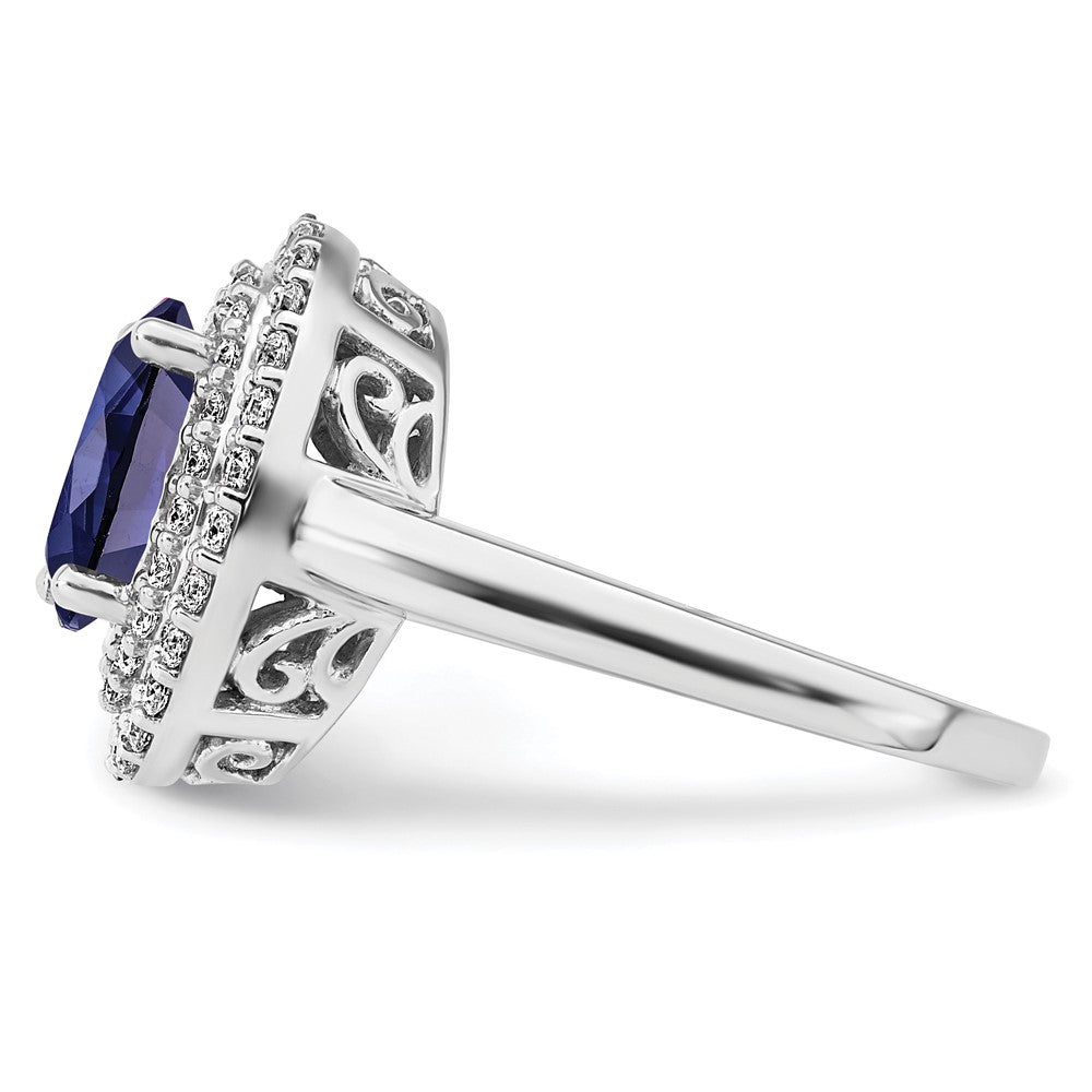 14K Weißgold Ring mit Labor-Diamant (VS/SI, FGH) und synthetischem blauem Saphir