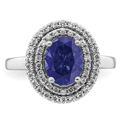 14K Weißgold Ring mit Labor-Diamant (VS/SI, FGH) und synthetischem blauem Saphir