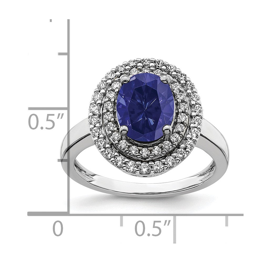 14K Weißgold Ring mit Labor-Diamant (VS/SI, FGH) und synthetischem blauem Saphir