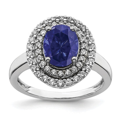 14K Weißgold Ring mit Labor-Diamant (VS/SI, FGH) und synthetischem blauem Saphir
