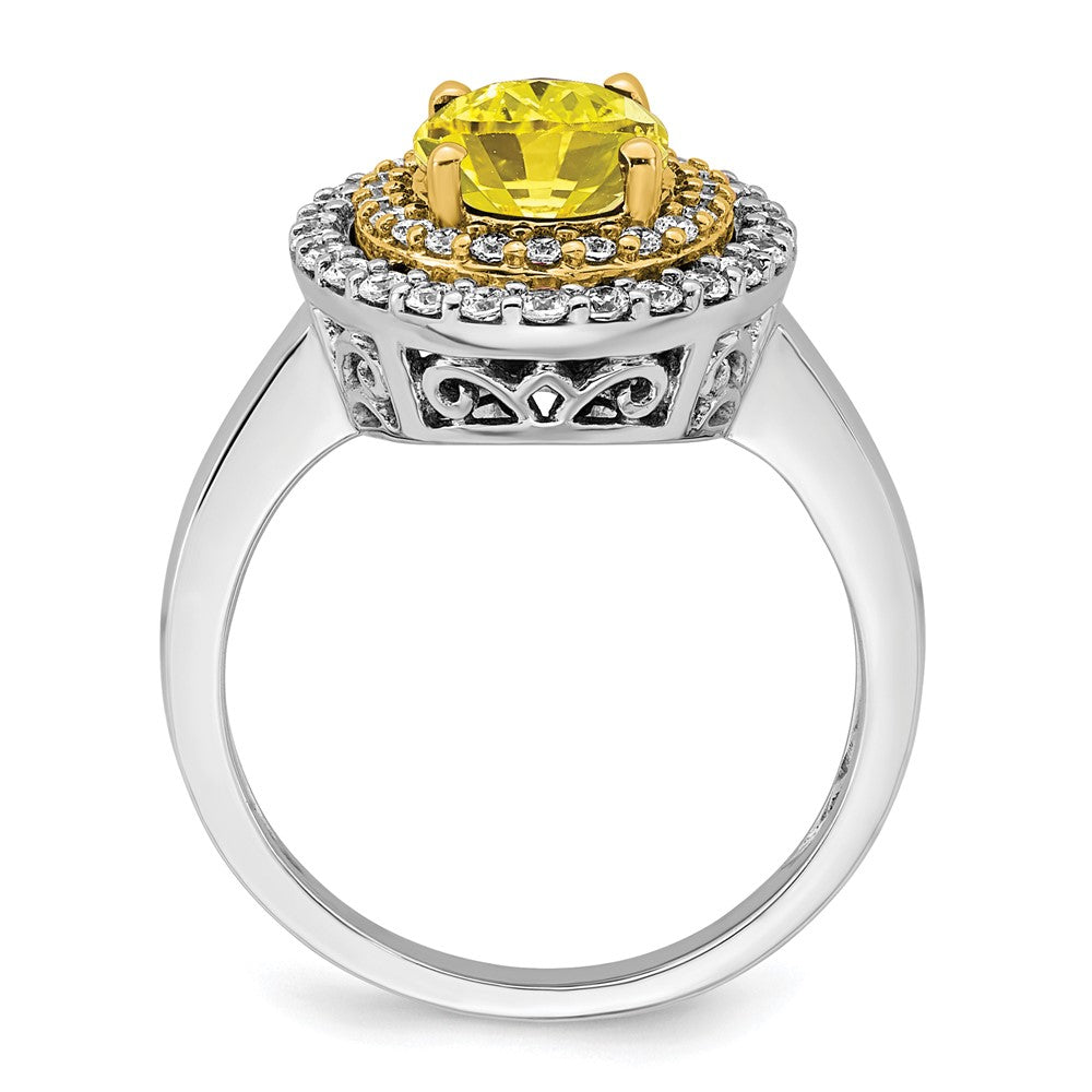 14K Bicolor Ring mit Labor-gezüchteten Diamanten VS/SI+ G+ und gezüchteten gelben Saphiren